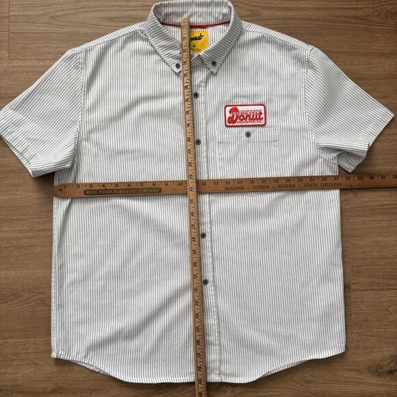 Donut Racing USA Shirt Mens M Striped Button Down Short Sleeve Workwear Style - Picture 9 of 11